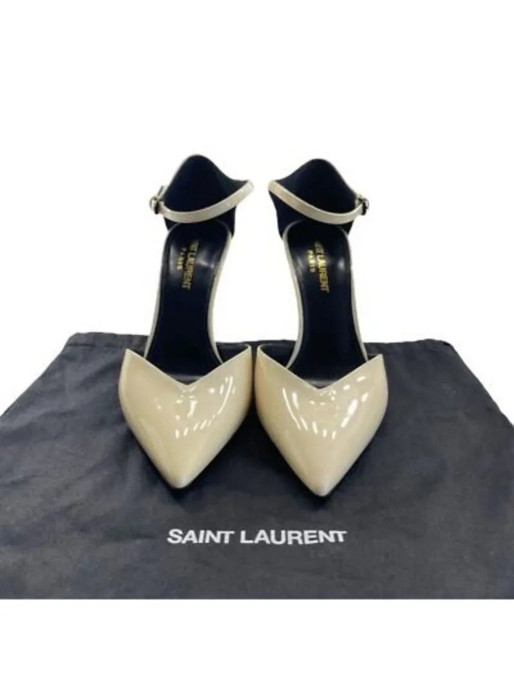 Saint Laurent Patent Anja 85 Ankle Strap Pointed Pumps 37 Coquille - Picture 2 of 8